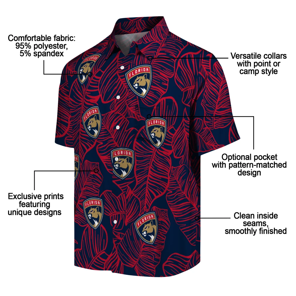 Florida Panthers Hawaiian Shirt - Leaf Outline florida panthers leaf outline red hawaiian shirts new arrival