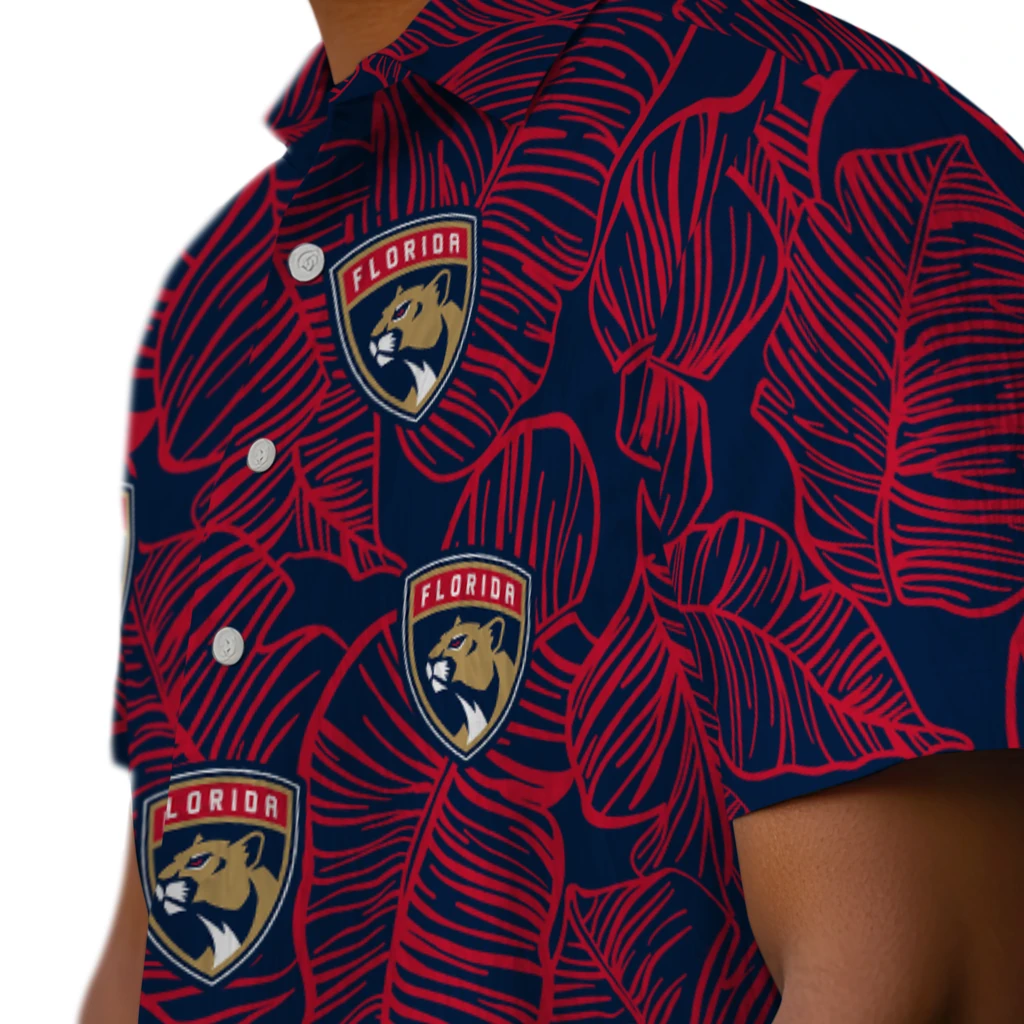 Florida Panthers Hawaiian Shirt - Leaf Outline florida panthers leaf outline red hawaiian shirts trendy