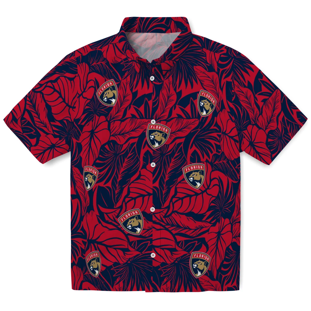Florida Panthers Hawaiian Shirt - Monstera Layer florida panthers monstera layer red hawaiian shirts best selling