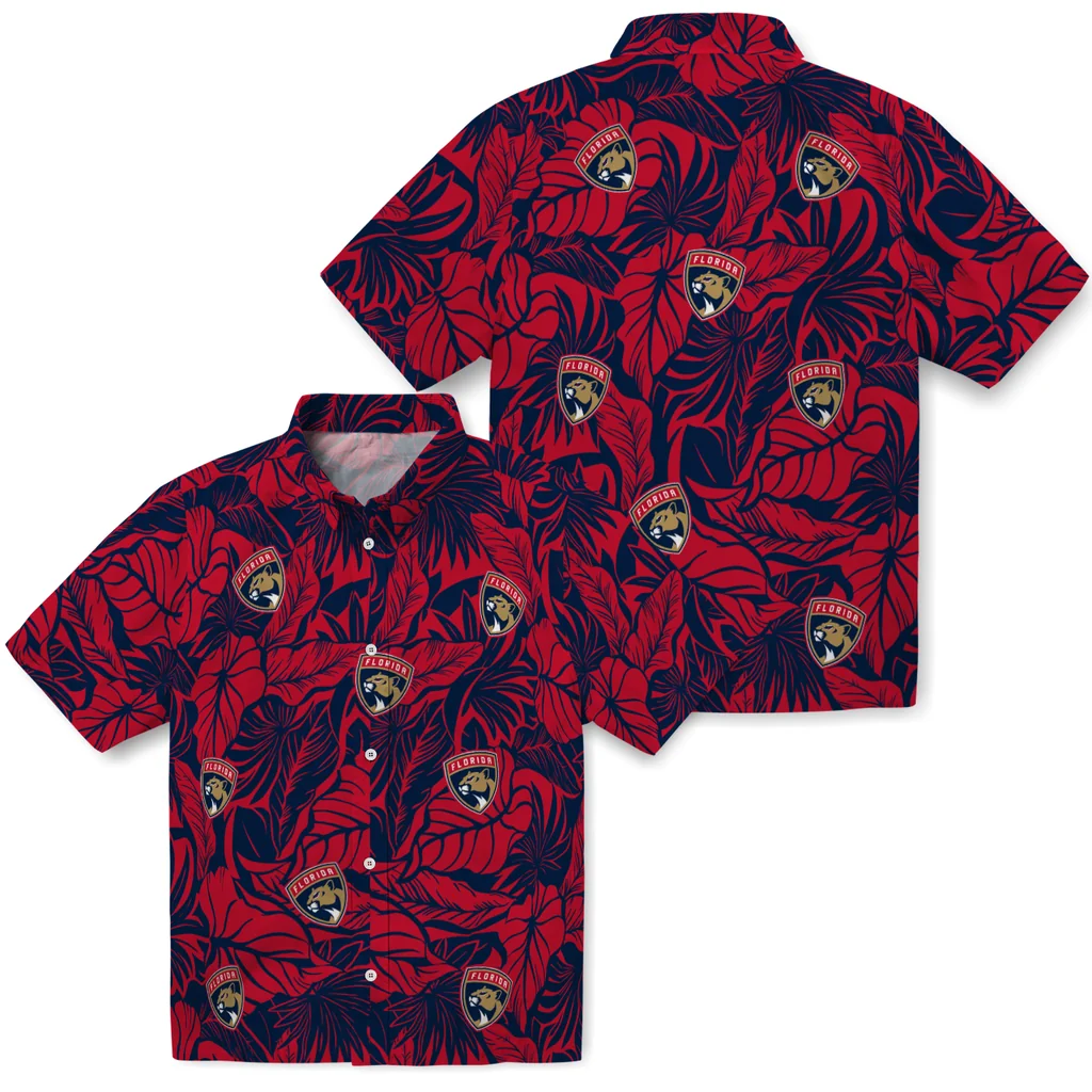 Florida Panthers Hawaiian Shirt - Monstera Layer florida panthers monstera layer red hawaiian shirts high quality