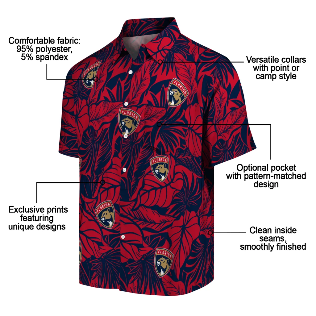 Florida Panthers Hawaiian Shirt - Monstera Layer florida panthers monstera layer red hawaiian shirts new arrival