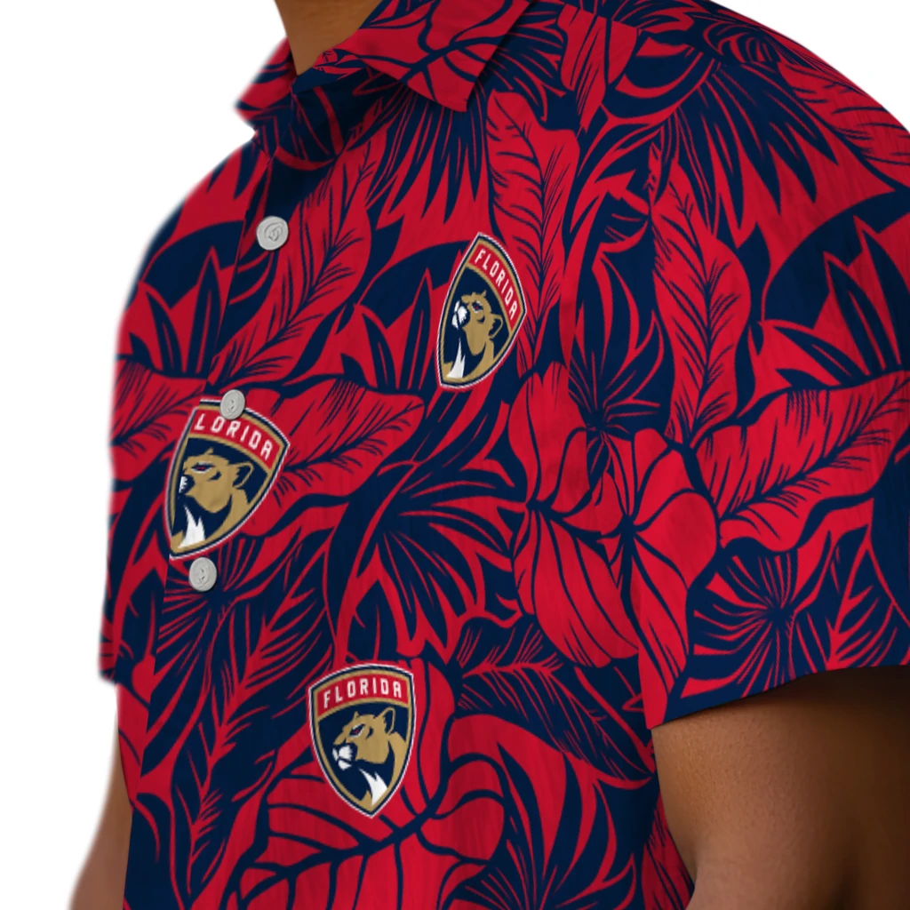 Florida Panthers Hawaiian Shirt - Monstera Layer florida panthers monstera layer red hawaiian shirts trendy