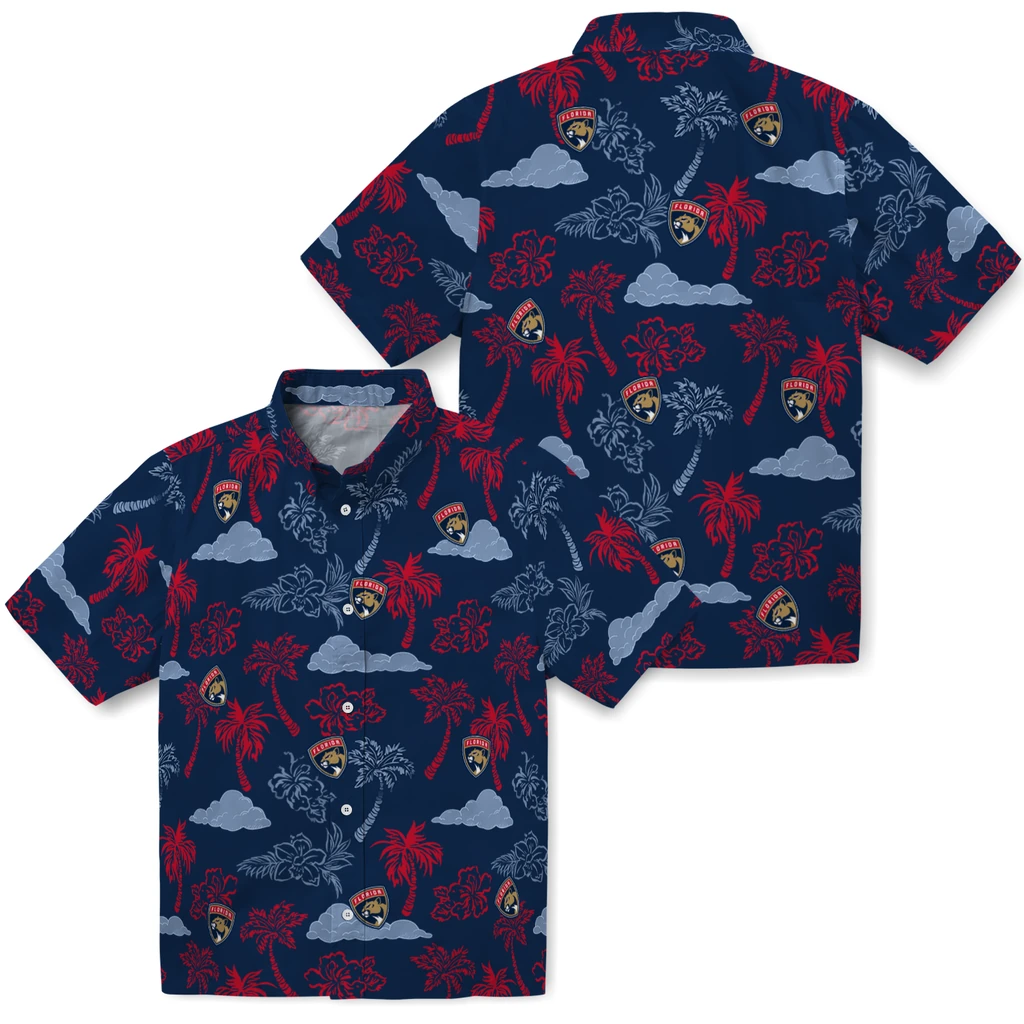 Florida Panthers Hawaiian Shirt - Palm And Clouds florida panthers palm and clouds red hawaiian shirts high quality
