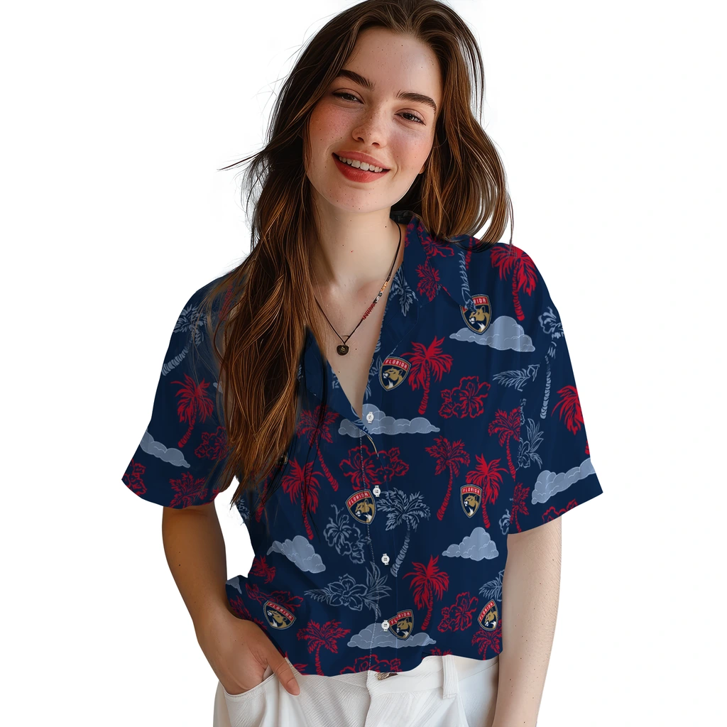 Florida Panthers Hawaiian Shirt - Palm And Clouds florida panthers palm and clouds red hawaiian shirts latest model