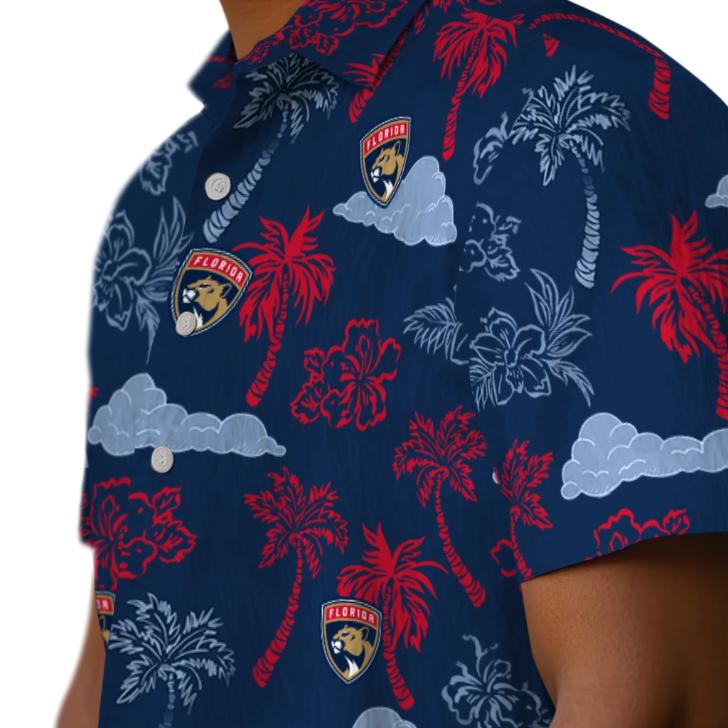 Florida Panthers Hawaiian Shirt - Palm And Clouds florida panthers palm and clouds red hawaiian shirts trendy
