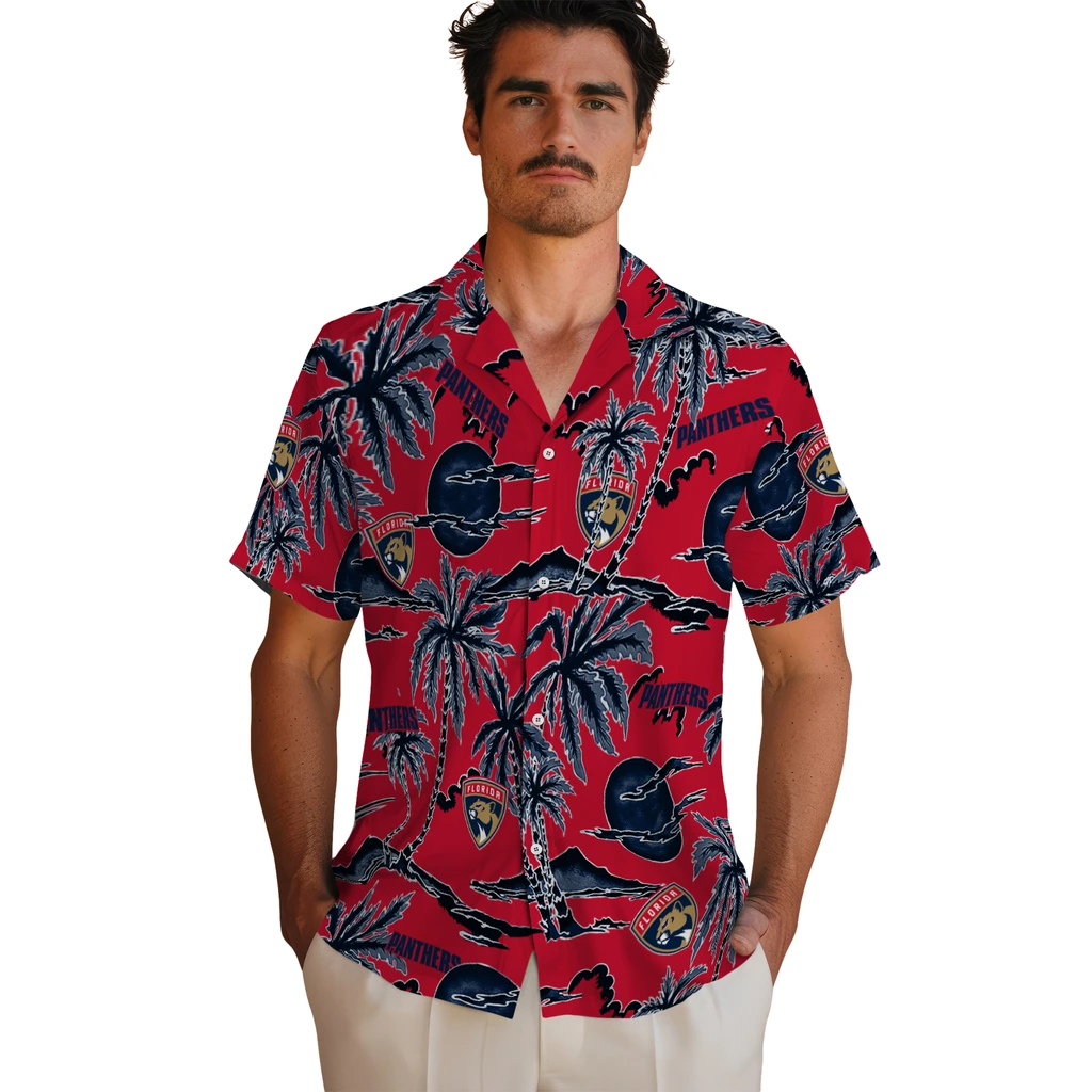 Florida Panthers Hawaiian Shirt - Palm Sunset florida panthers palm sunset hawaiian shirts fashion forward