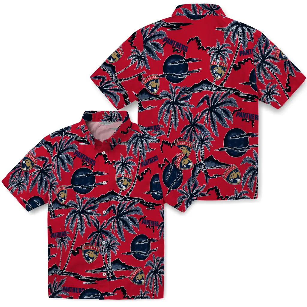 Florida Panthers Hawaiian Shirt - Palm Sunset florida panthers palm sunset hawaiian shirts high quality