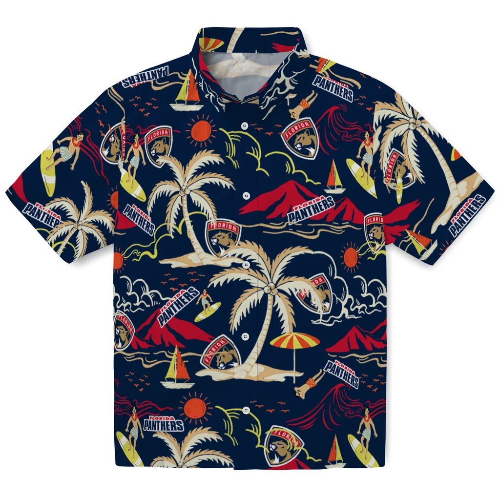 Florida Panthers Hawaiian Shirt - Palm Tree Island florida panthers palm tree island red hawaiian shirts best selling