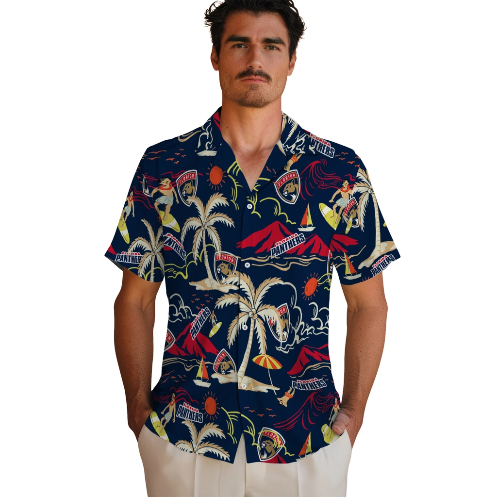 Florida Panthers Hawaiian Shirt - Palm Tree Island florida panthers palm tree island red hawaiian shirts fashion forward