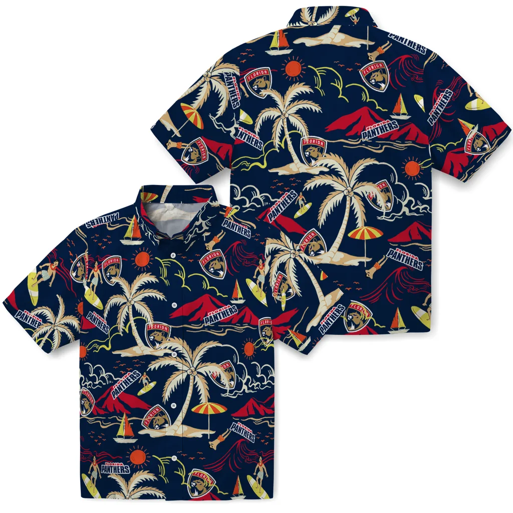 Florida Panthers Hawaiian Shirt - Palm Tree Island florida panthers palm tree island red hawaiian shirts high quality