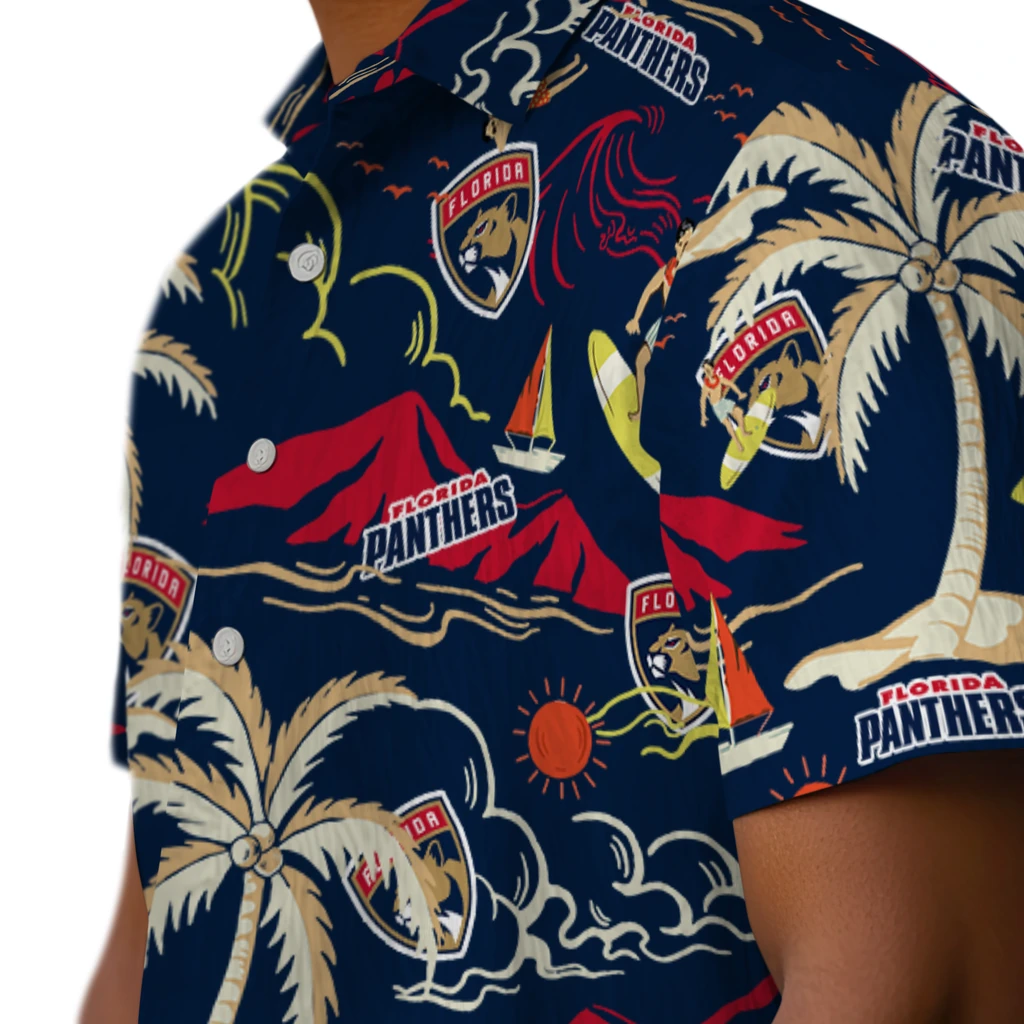 Florida Panthers Hawaiian Shirt - Palm Tree Island florida panthers palm tree island red hawaiian shirts trendy