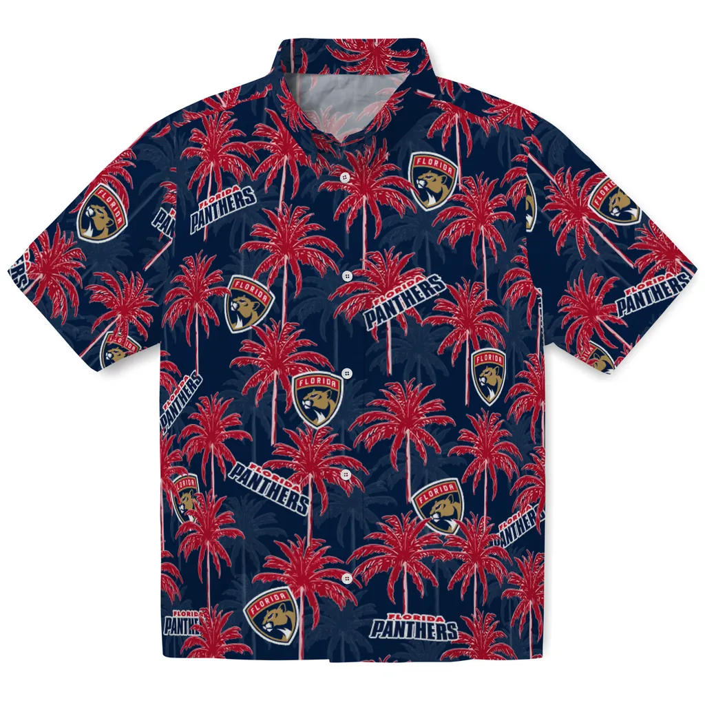 Florida Panthers Hawaiian Shirt - Palm Tree Motif florida panthers palm grove red hawaiian shirts best selling