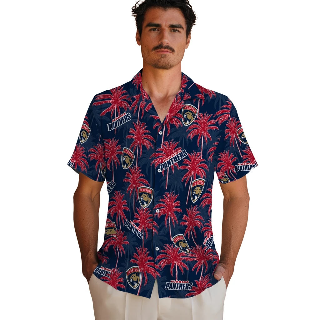 Florida Panthers Hawaiian Shirt - Palm Tree Motif florida panthers palm grove red hawaiian shirts fashion forward
