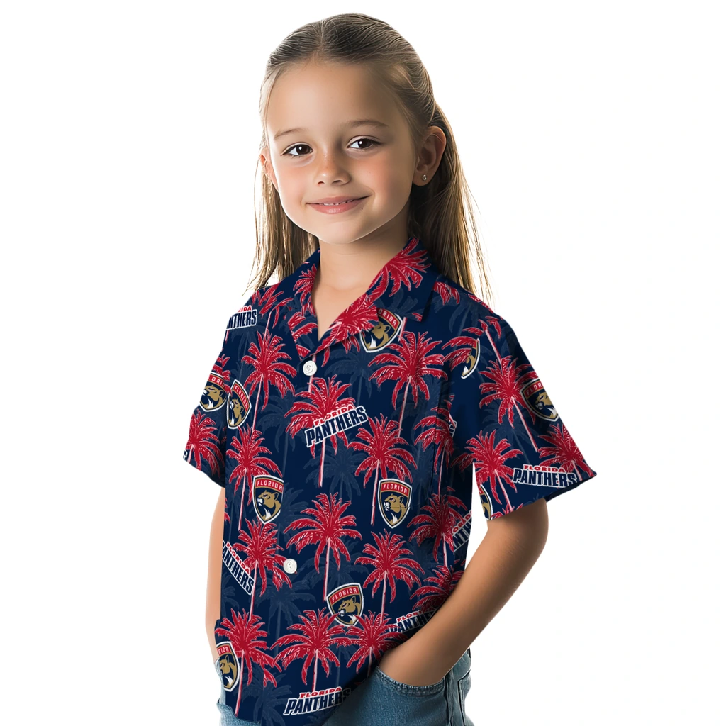 Florida Panthers Hawaiian Shirt - Palm Tree Motif florida panthers palm grove red hawaiian shirts premium grade