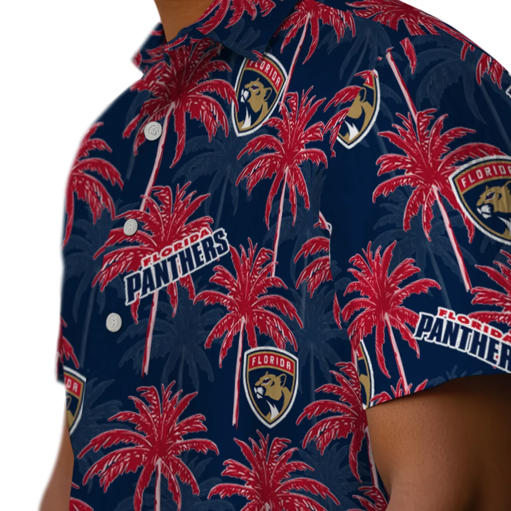 Florida Panthers Hawaiian Shirt - Palm Tree Motif florida panthers palm grove red hawaiian shirts trendy
