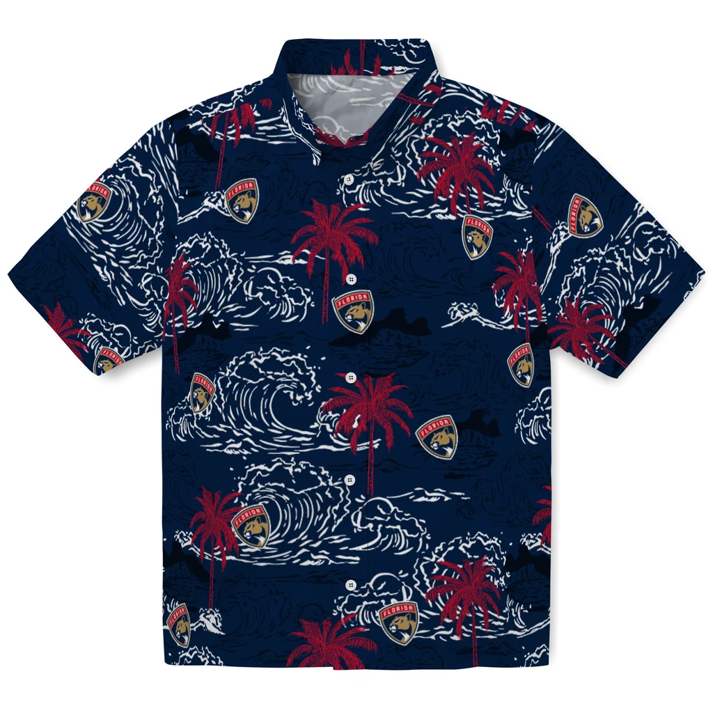 Florida Panthers Hawaiian Shirt - Wave Palm florida panthers wave palm red hawaiian shirts best selling
