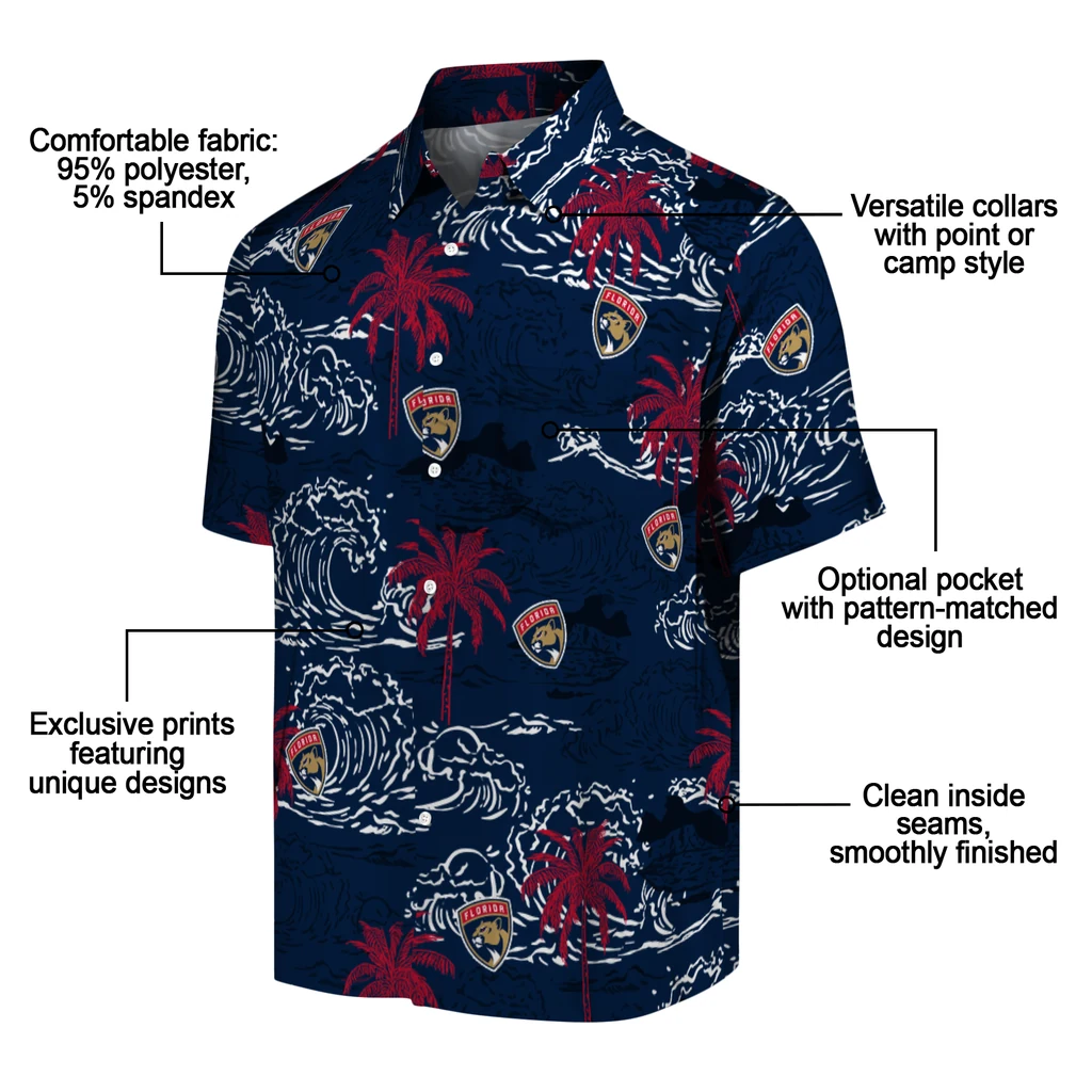 Florida Panthers Hawaiian Shirt - Wave Palm florida panthers wave palm red hawaiian shirts new arrival