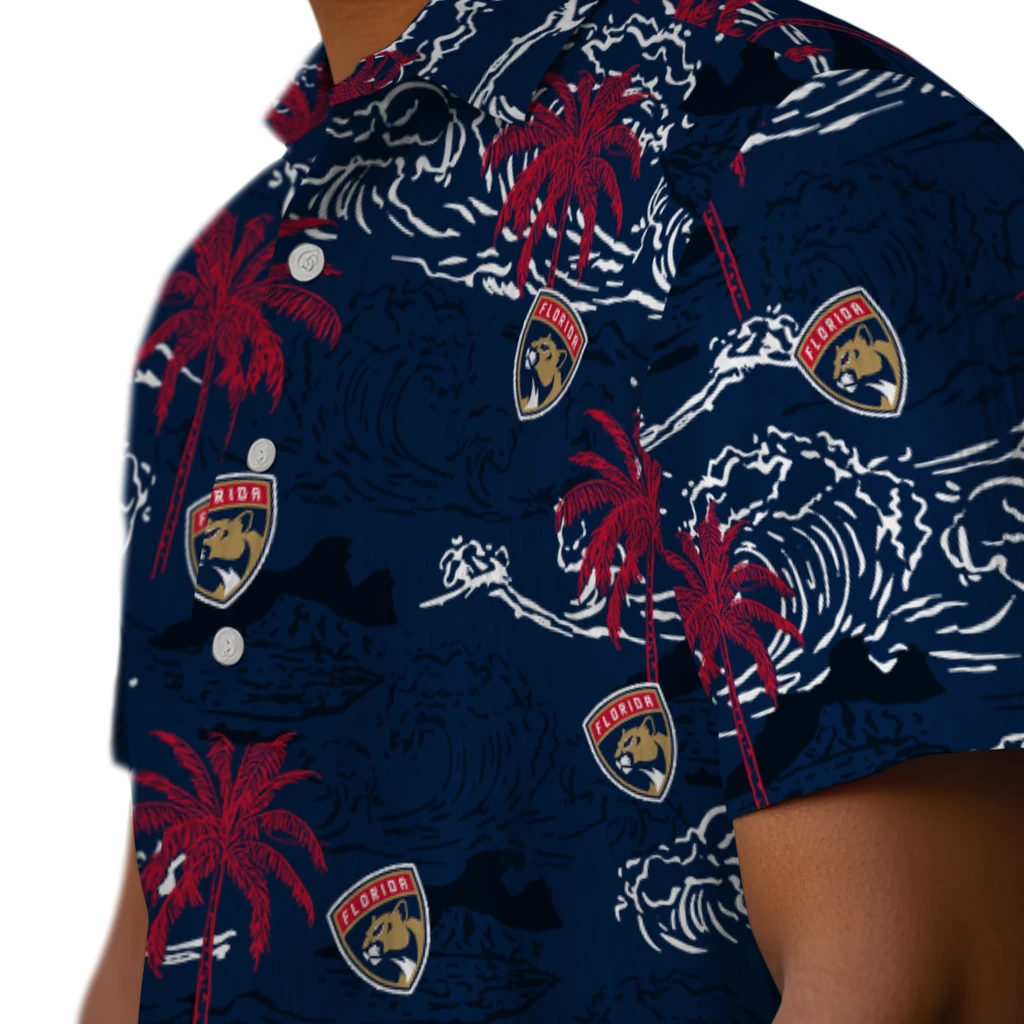 Florida Panthers Hawaiian Shirt - Wave Palm florida panthers wave palm red hawaiian shirts trendy