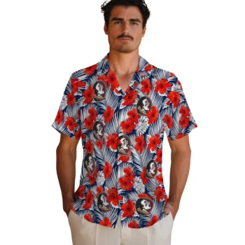 florida state seminoles hibiscus fiesta red royal blue hawaiian shirts fashion forward