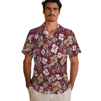 florida state seminoles hibiscus bloom garnet hawaiian shirts fashion forward