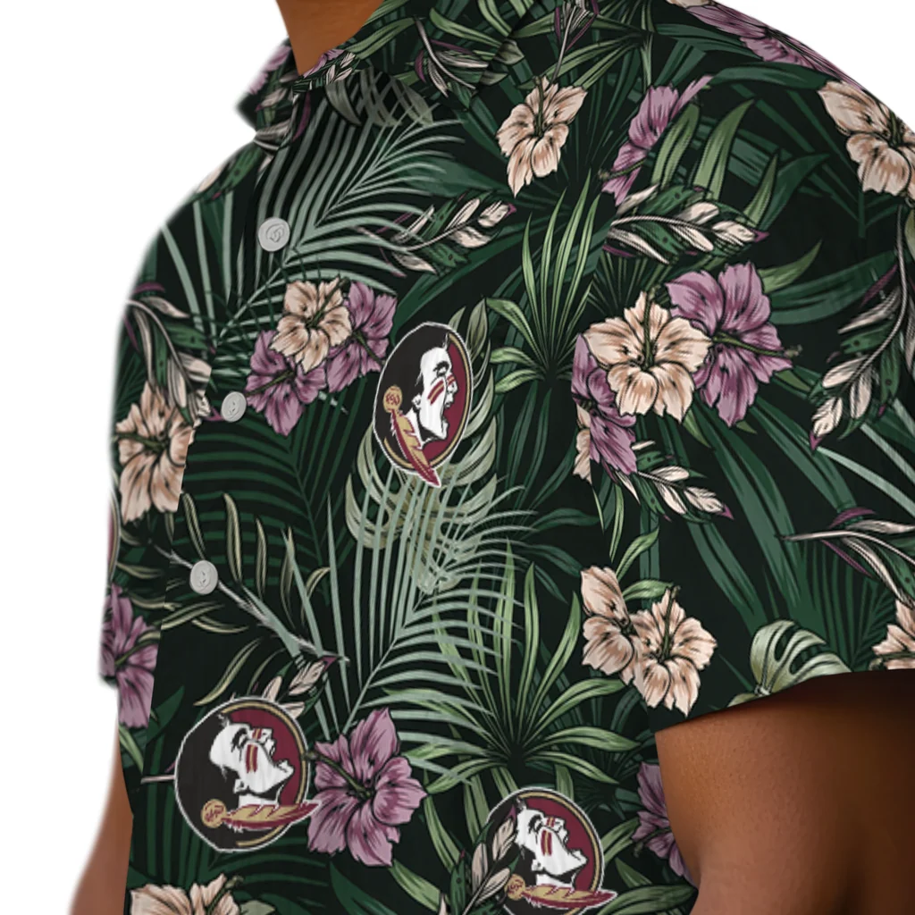Florida State Seminoles Hawaiian Shirt - Hibiscus Leaves Pattern florida state seminoles hibiscus leaves pattern green hawaiian shirts trendy