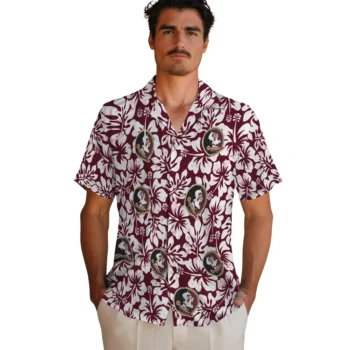 florida state seminoles hibiscus motif garnet white hawaiian shirts fashion forward