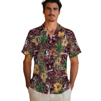 florida state seminoles tiki jungle garnet hawaiian shirts fashion forward