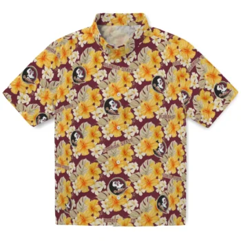 florida state seminoles hibiscus tropics garnet yellow hawaiian shirts best selling