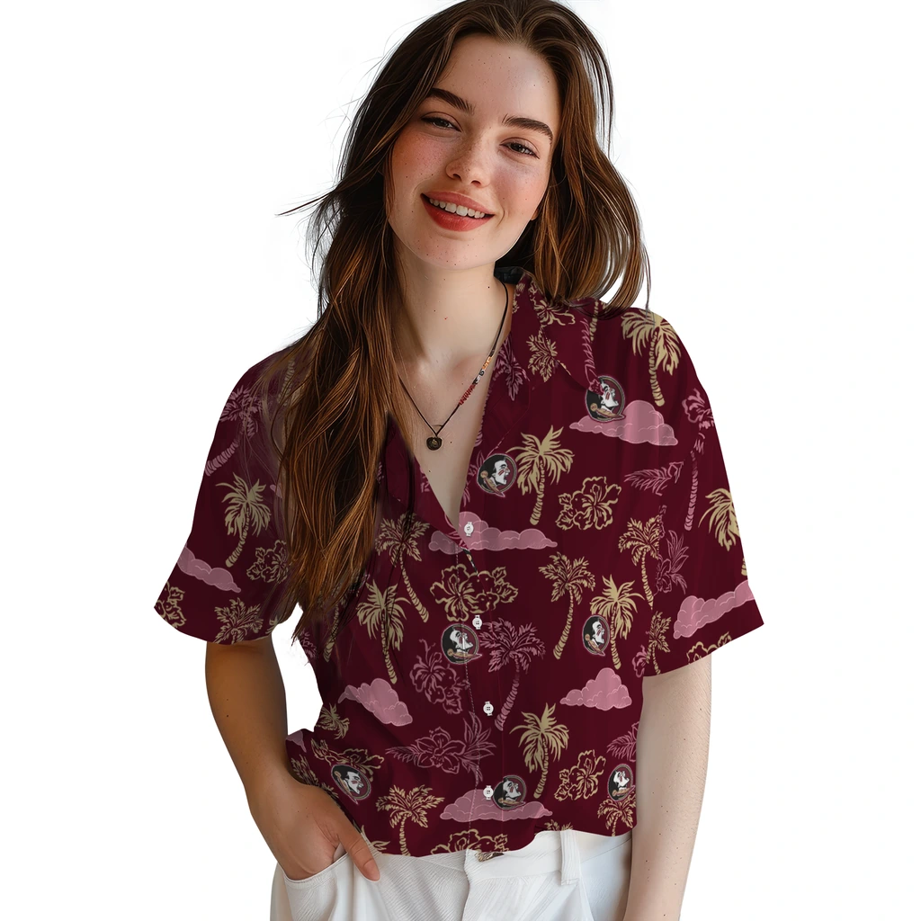 Florida State Seminoles Hawaiian Shirt - Palm And Clouds florida state seminoles palm and clouds garnet hawaiian shirts latest model