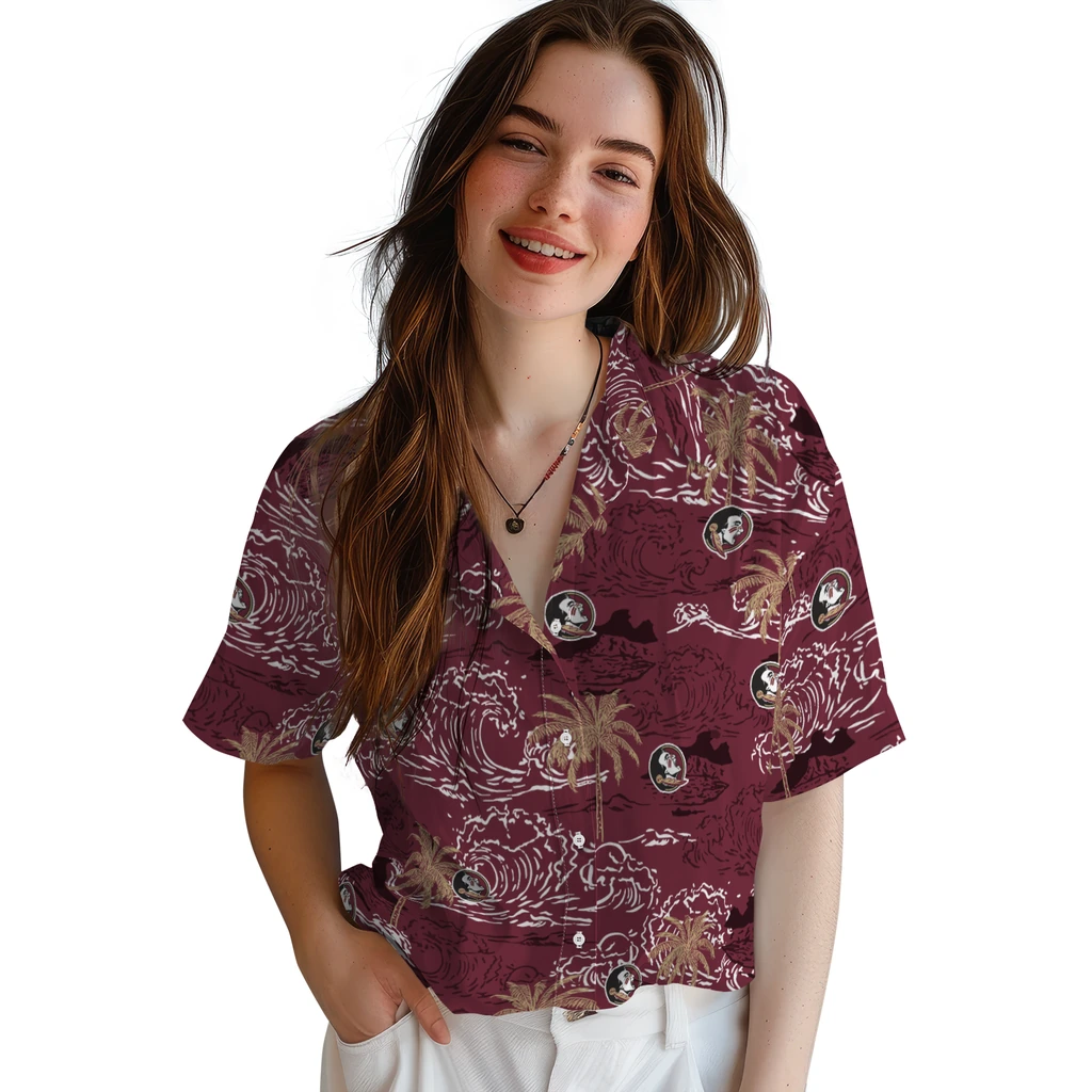 Florida State Seminoles Hawaiian Shirt - Wave Palm florida state seminoles wave palm garnet hawaiian shirts latest model