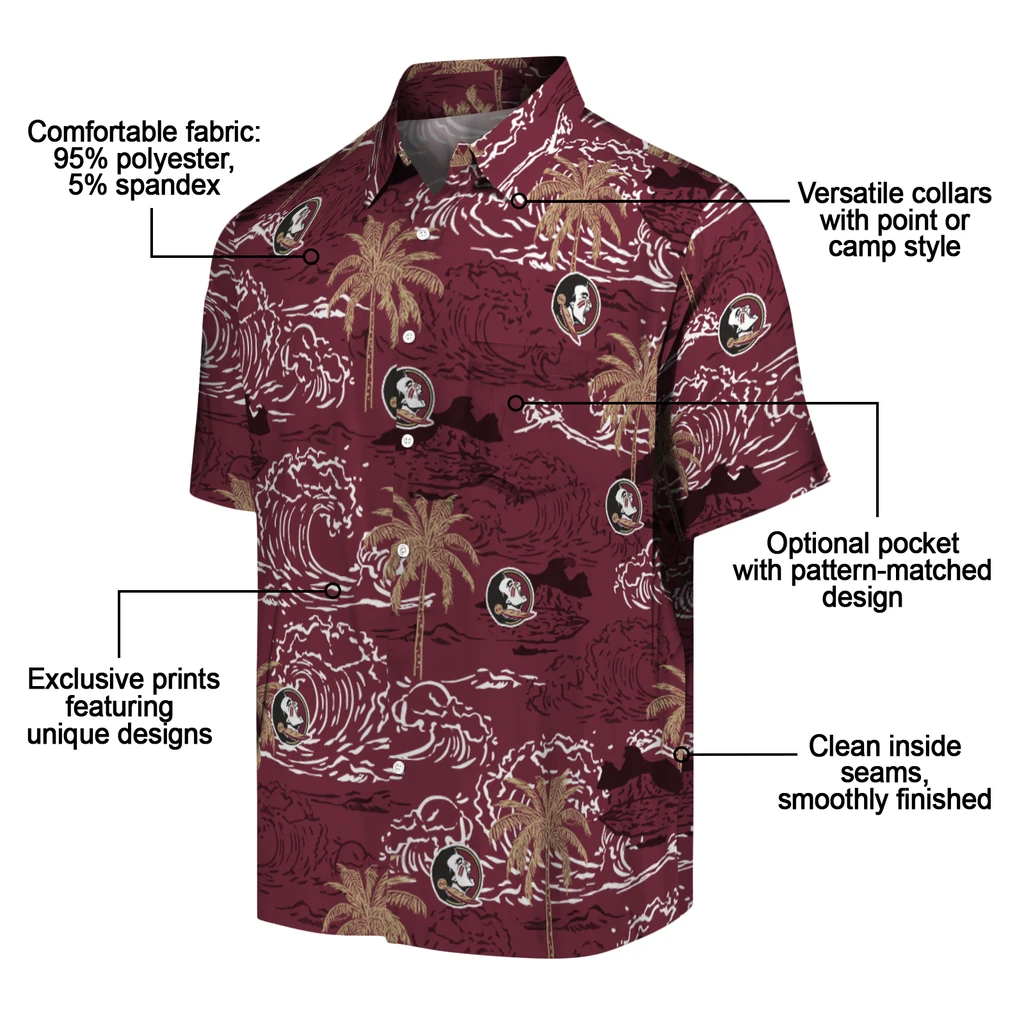 Florida State Seminoles Hawaiian Shirt - Wave Palm florida state seminoles wave palm garnet hawaiian shirts new arrival