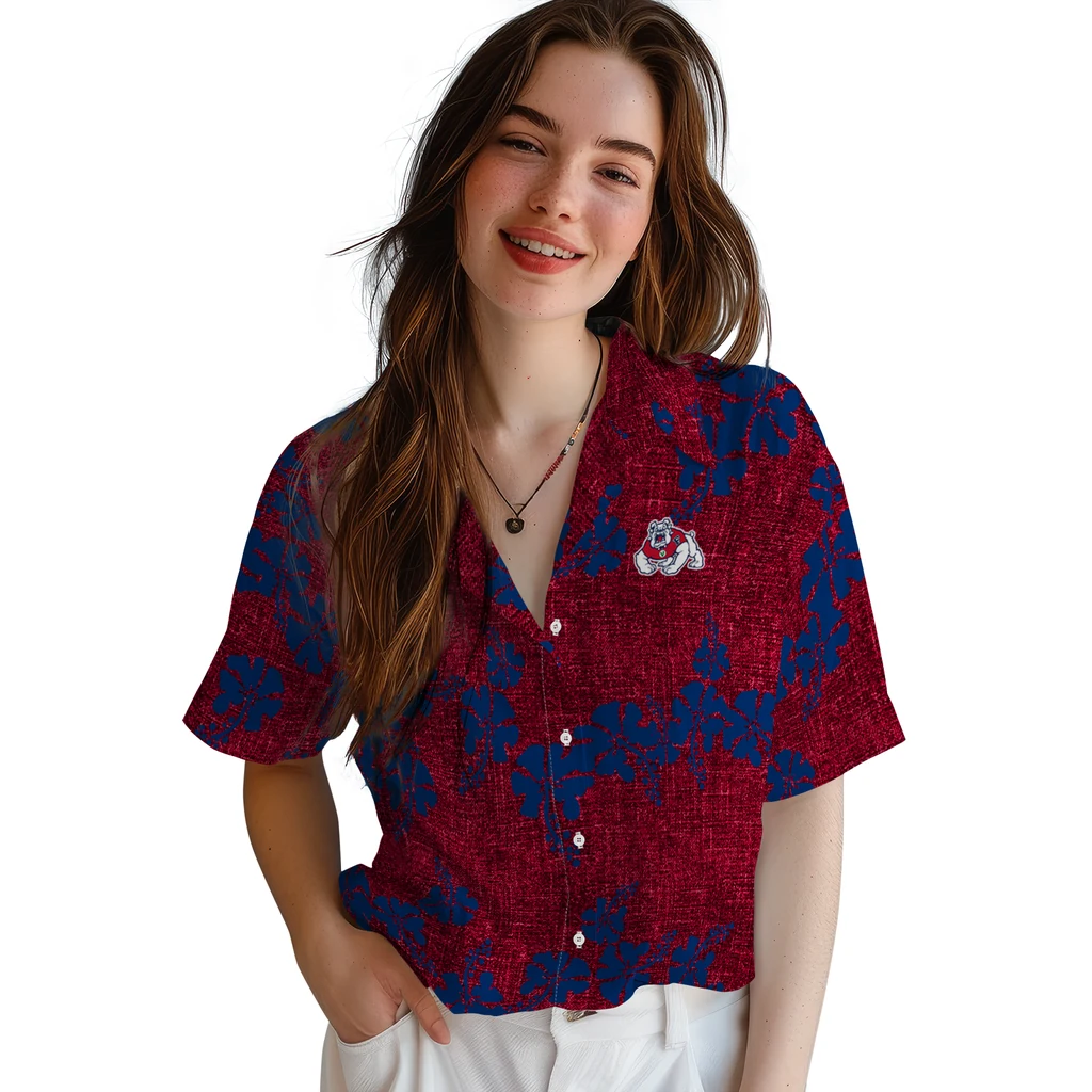 Fresno State Bulldogs Hawaiian Shirt - 50th State Flower fresno state bulldogs hibiscus petals red hawaiian shirts latest model