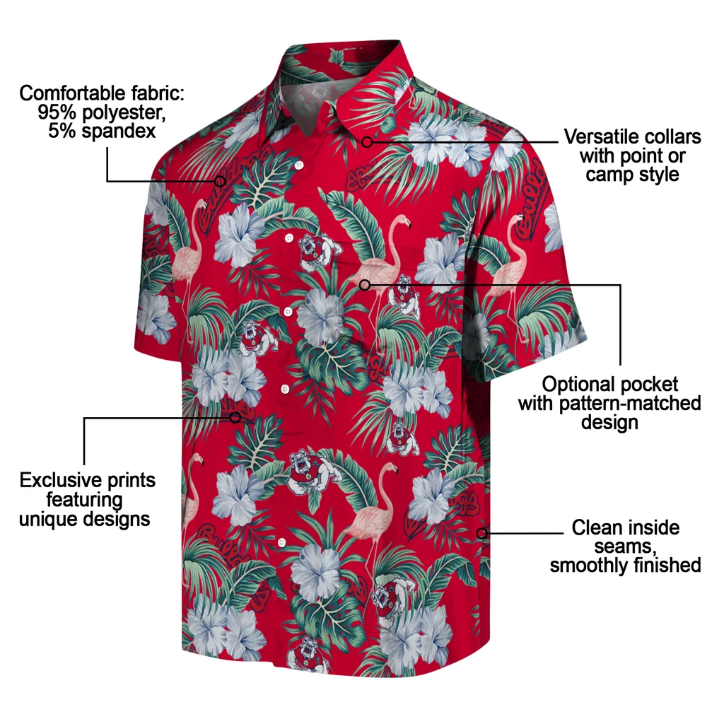 Fresno State Bulldogs Hawaiian Shirt - Flamingo and Hibiscus fresno state bulldogs flamingo palms red hawaiian shirts new arrival