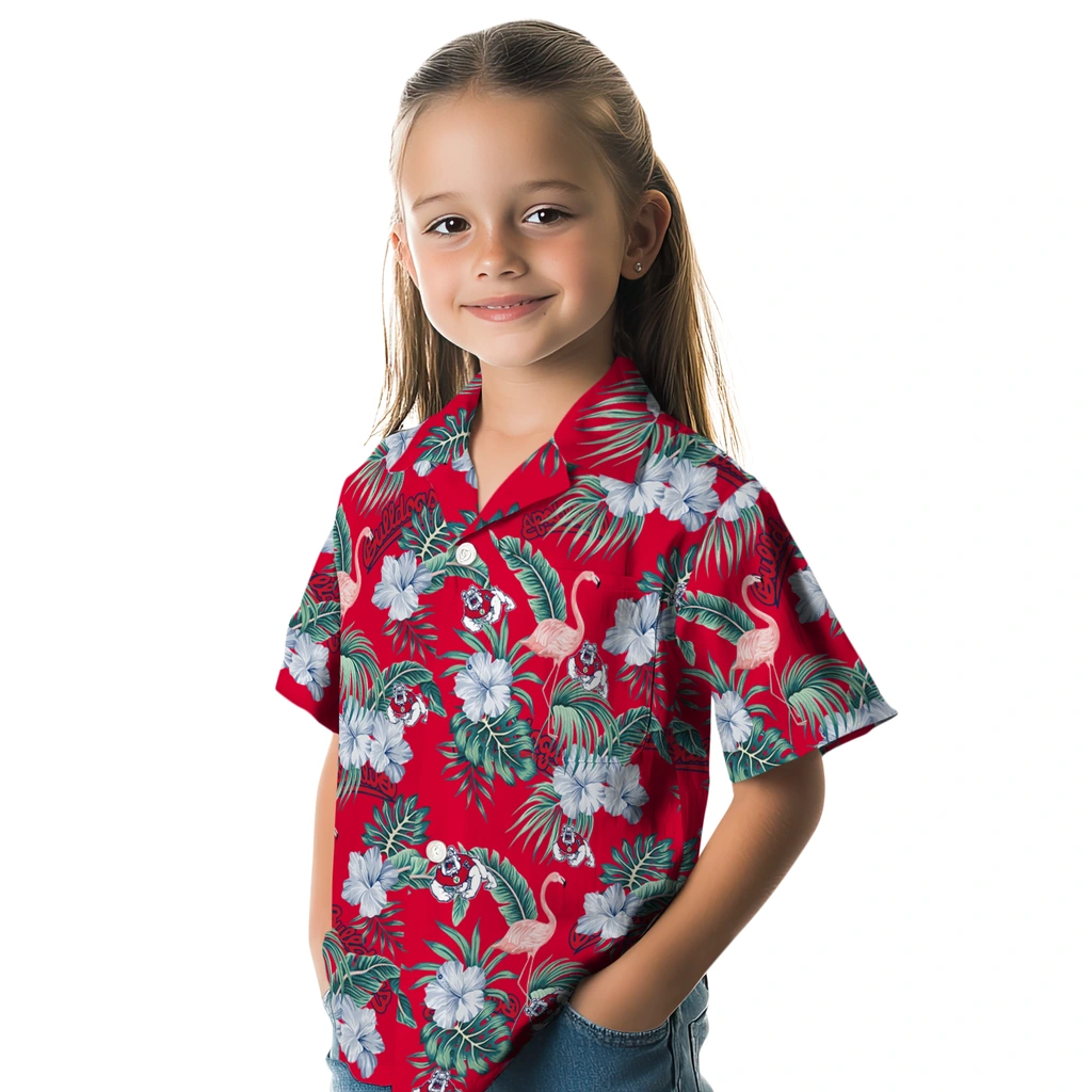 Fresno State Bulldogs Hawaiian Shirt - Flamingo and Hibiscus fresno state bulldogs flamingo palms red hawaiian shirts premium grade