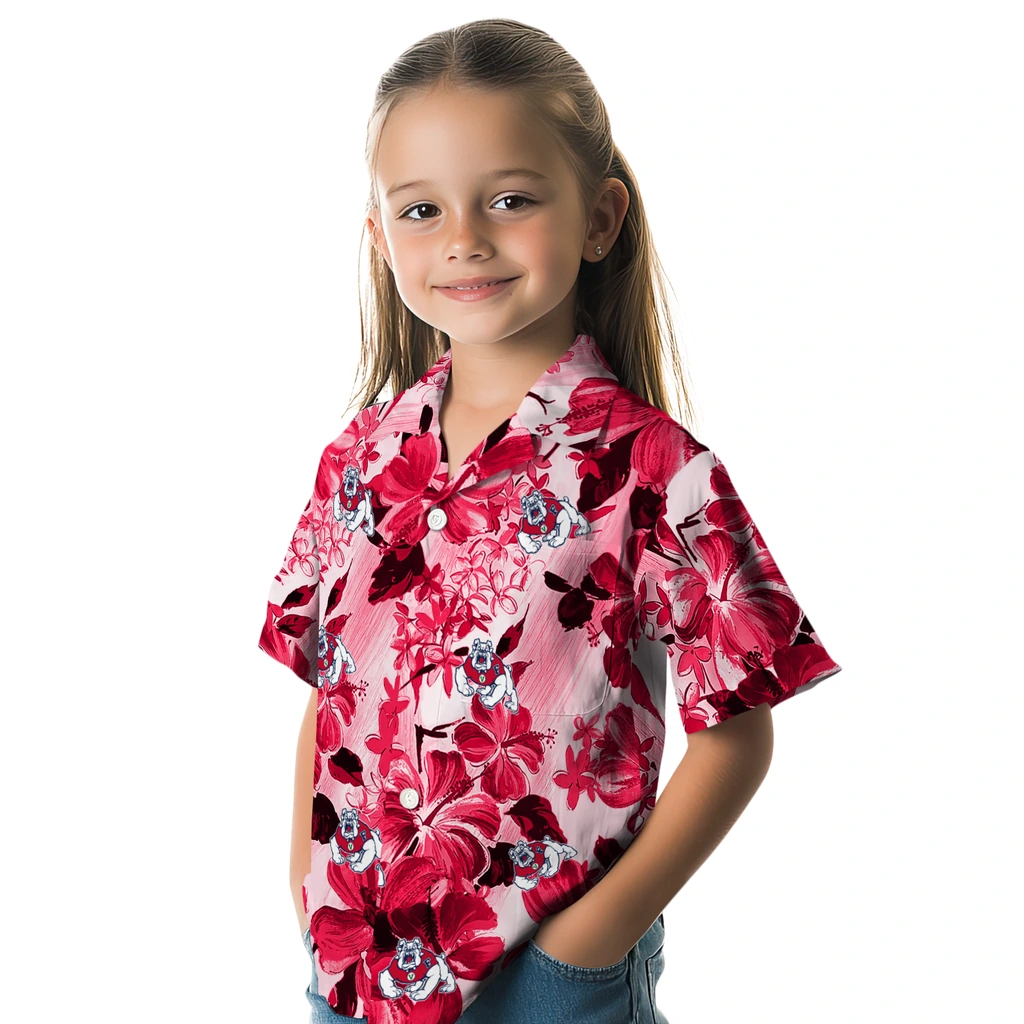 Fresno State Bulldogs Hawaiian Shirt - Hibiscus Arrangement fresno state bulldogs hibiscus arrangement red hawaiian shirts premium grade