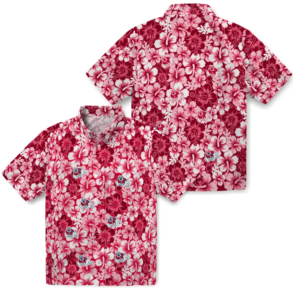 Fresno State Bulldogs Hawaiian Shirt - Hibiscus Blooms fresno state bulldogs hibiscus blooms red hawaiian shirts high quality