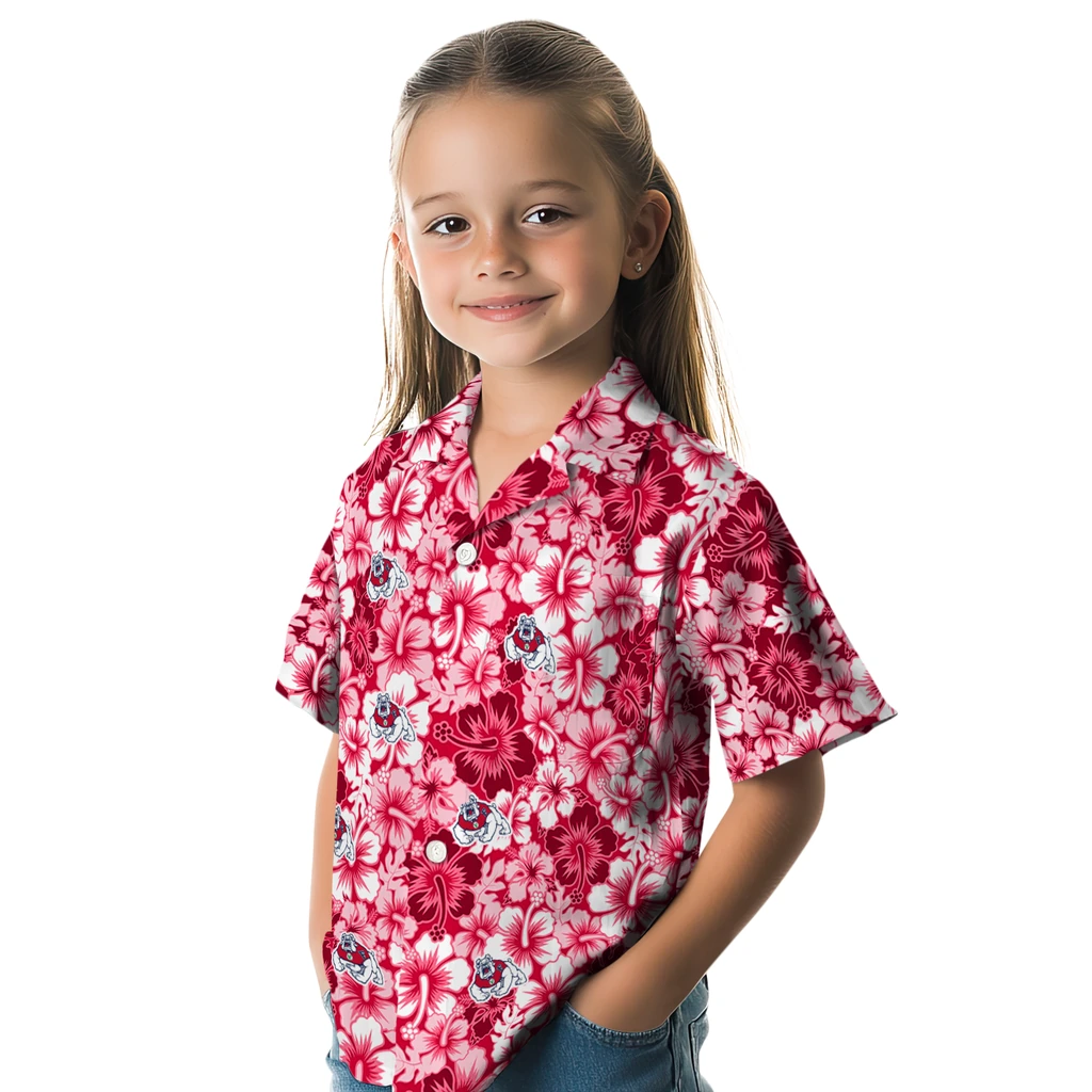 Fresno State Bulldogs Hawaiian Shirt - Hibiscus Blooms fresno state bulldogs hibiscus blooms red hawaiian shirts premium grade