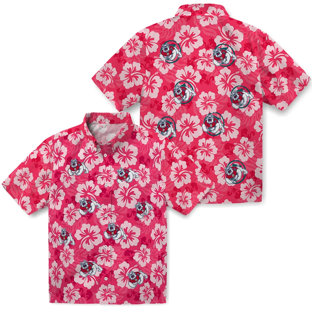 Fresno State Bulldogs Hawaiian Shirt - Hibiscus Cluster fresno state bulldogs hibiscus cluster red hawaiian shirts high quality