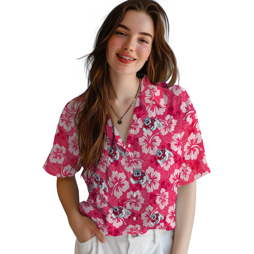 Fresno State Bulldogs Hawaiian Shirt - Hibiscus Cluster fresno state bulldogs hibiscus cluster red hawaiian shirts latest model