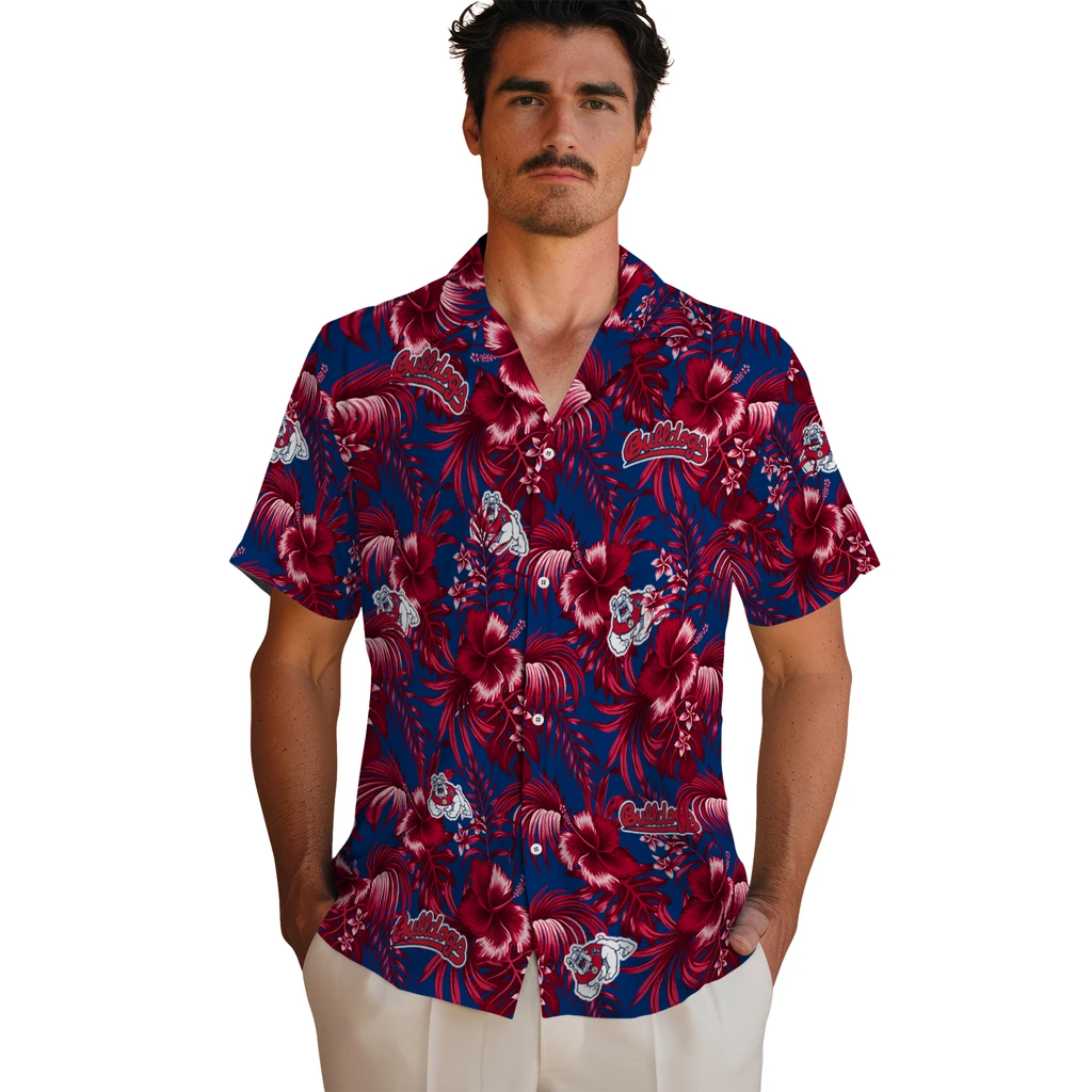 Fresno State Bulldogs Hawaiian Shirt - Hibiscus Exotic fresno state bulldogs hibiscus exotic red hawaiian shirts fashion forward