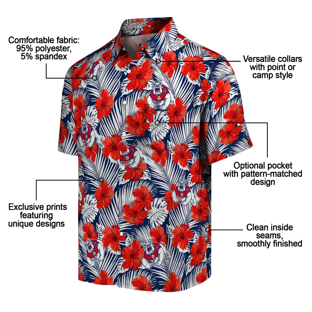 Fresno State Bulldogs Hawaiian Shirt - Hibiscus Fiesta fresno state bulldogs hibiscus fiesta red royal blue hawaiian shirts new arrival