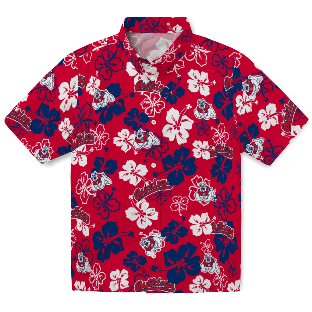 Fresno State Bulldogs Hawaiian Shirt - Hibiscus Flower Design fresno state bulldogs hibiscus bloom red hawaiian shirts best selling