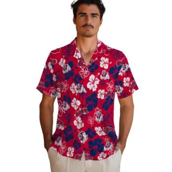 fresno state bulldogs hibiscus bloom red hawaiian shirts fashion forward