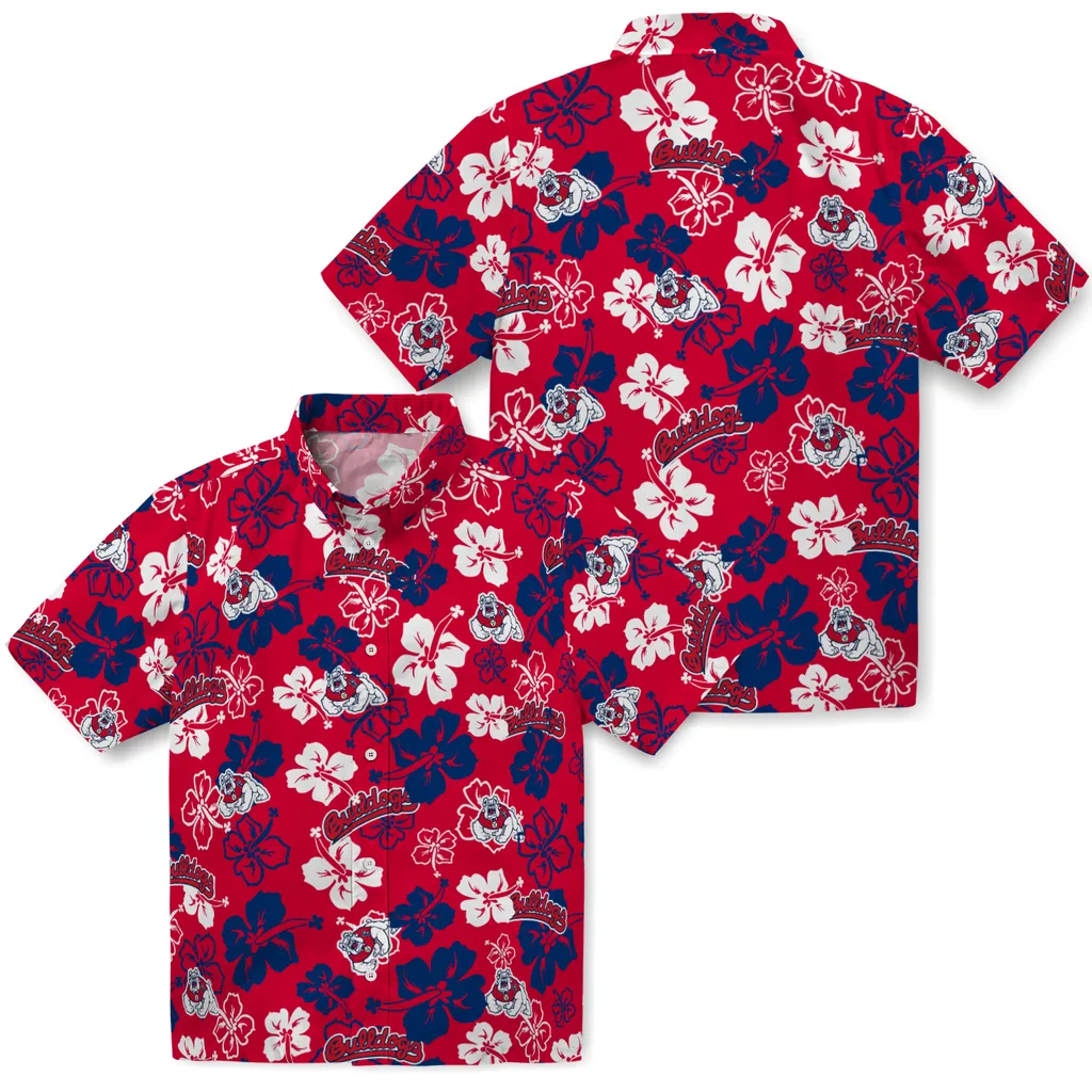 Fresno State Bulldogs Hawaiian Shirt - Hibiscus Flower Design fresno state bulldogs hibiscus bloom red hawaiian shirts high quality