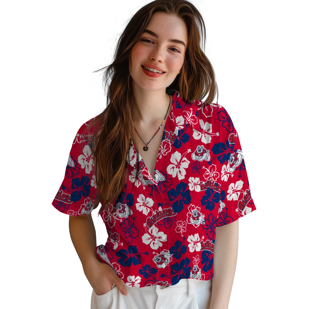 Fresno State Bulldogs Hawaiian Shirt - Hibiscus Flower Design fresno state bulldogs hibiscus bloom red hawaiian shirts latest model