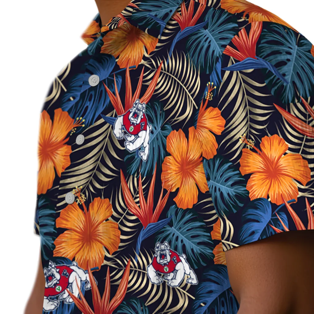 Fresno State Bulldogs Hawaiian Shirt - Hibiscus Foliage fresno state bulldogs hibiscus foliage hawaiian shirts trendy
