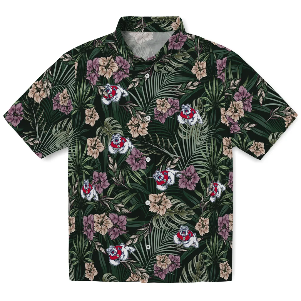 Fresno State Bulldogs Hawaiian Shirt - Hibiscus Leaves Pattern fresno state bulldogs hibiscus leaves pattern green hawaiian shirts best selling