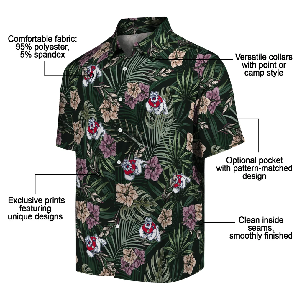 Fresno State Bulldogs Hawaiian Shirt - Hibiscus Leaves Pattern fresno state bulldogs hibiscus leaves pattern green hawaiian shirts new arrival