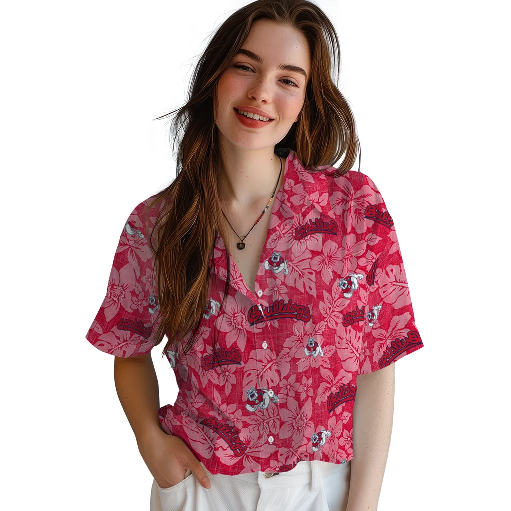 Fresno State Bulldogs Hawaiian Shirt - Hibiscus Oasis fresno state bulldogs hibiscus oasis red hawaiian shirts latest model