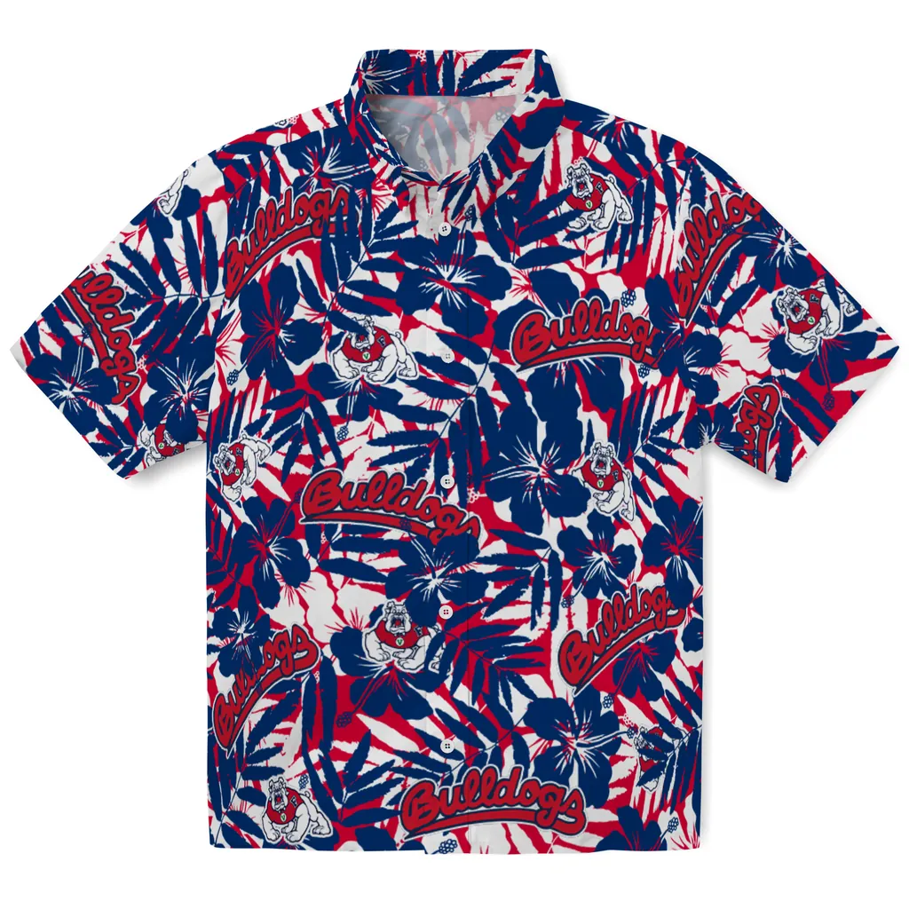 Fresno State Bulldogs Hawaiian Shirt - Hibiscus Overlay fresno state bulldogs hibiscus overlay hawaiian shirts best selling